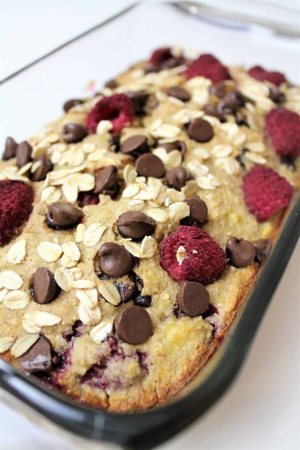 Healthy Raspberry Chocolate Chip Banana Bread - The Granola Diaries