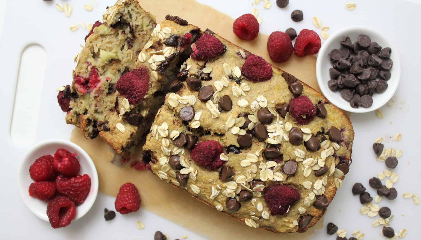 This gluten free & dairy free Raspberry Dark Chocolate Banana Bread is a delicious way to dress up a classic recipe. The berries & chocolate feel fancy, while adding some delicious flavor as well as anti-oxidants to this tasty loaf!