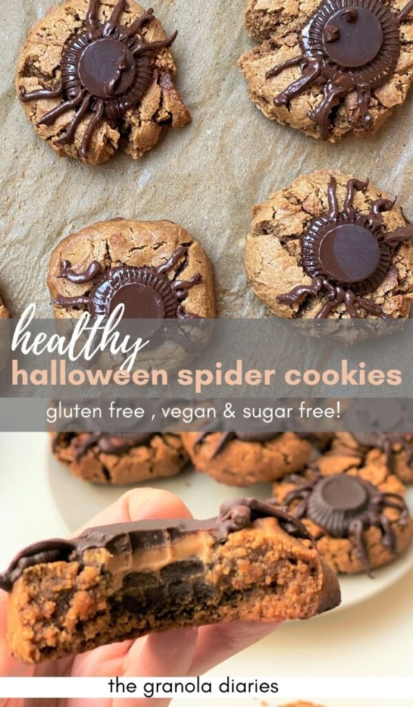 gluten free vegan peanut butter spider cookies halloween #halloween #cookies #glutenfree #vegan #dairyfree easy recipe! great for kids!