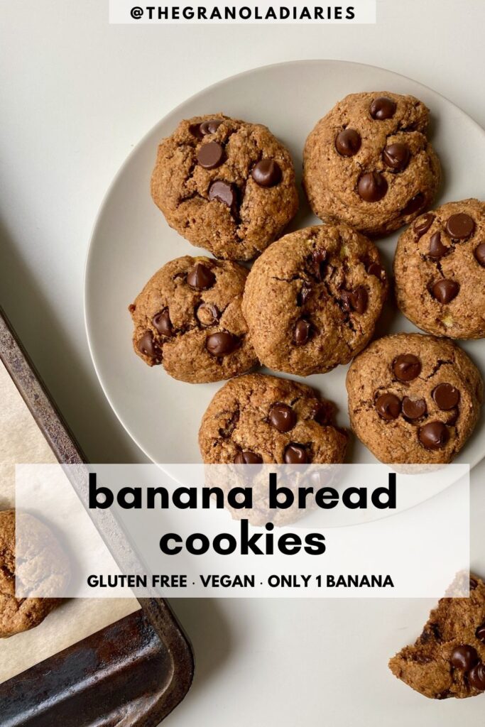 Pin for healthy banana bread cookie recipe that is vegan, gluten free, grain free and made with only 1 banana!