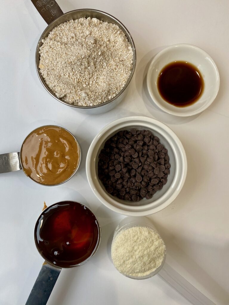 Ingredients for chocolate chip cookie dough balls
